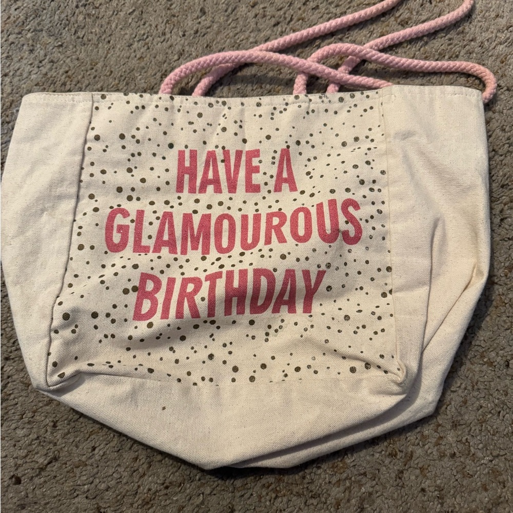 Cream Tote Bag with Pink Accents